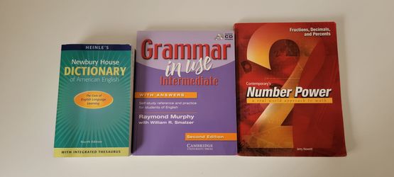 Number Power 2, Grammar in Use Intermediate with Answers, and Heinle's Newbury House Dictionary of American