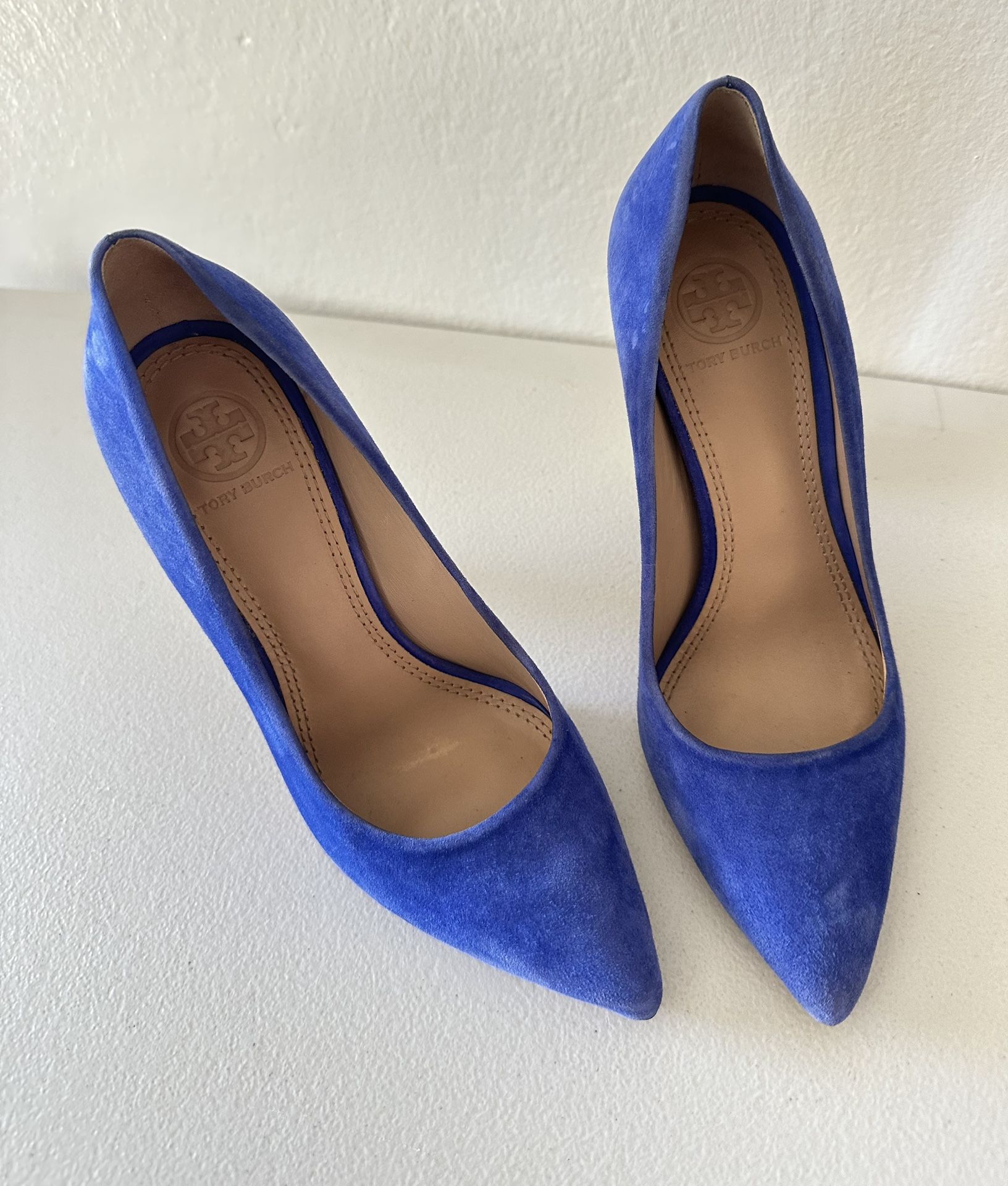 Tory Burch Blue Silvana Suede Wood/ Clear Pumps