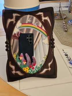 Vintage 1978 Yaps Over The Rainbow Music Box Musical Bird Mirror 