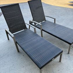 Two Wicker And Aluminum Outdoor Chaise Lounge Chairs