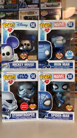 Funko Pop Lot Make a Wish Spiderman - Ironman - Mickey Mouse - Stormtrooper