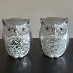 Adorable Silver Crackle Glass Owls 5” $10/each