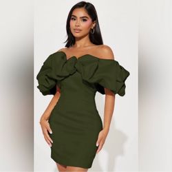 Elegant Olive Off-Shoulder Dress (medium)
