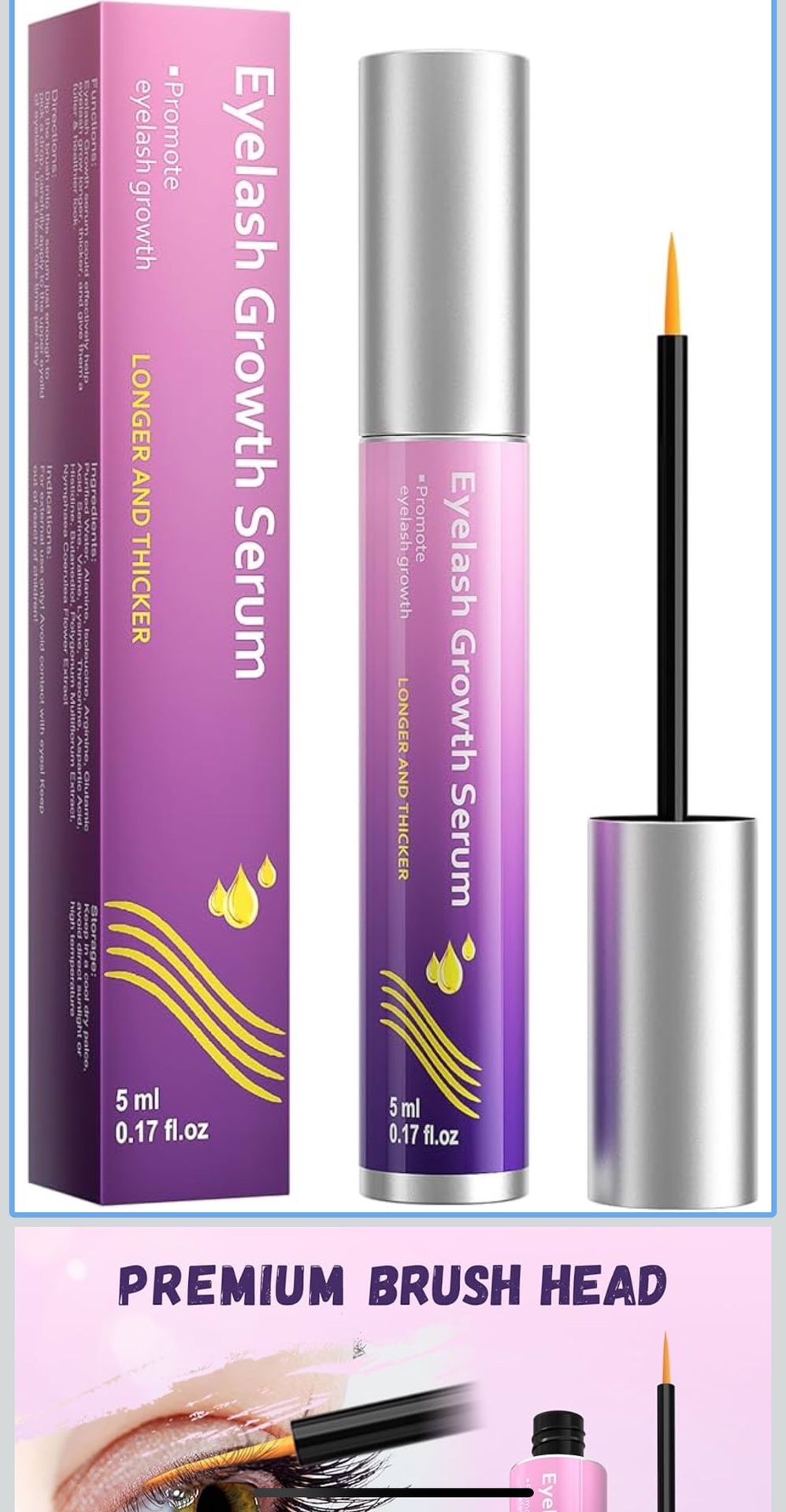 Lash Serum for Eyelash Growth：Natural & Vegan Eyelash Growth Serum for Longer, Thicker, Fuller Lashes Nourishing & Conditioning Formula - Safe for Sen