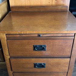 Solid Wood Bedside Table, 3 Drawers And Pull Out Flap, All Wood Manufactured,, Made In U S A, By Basset.