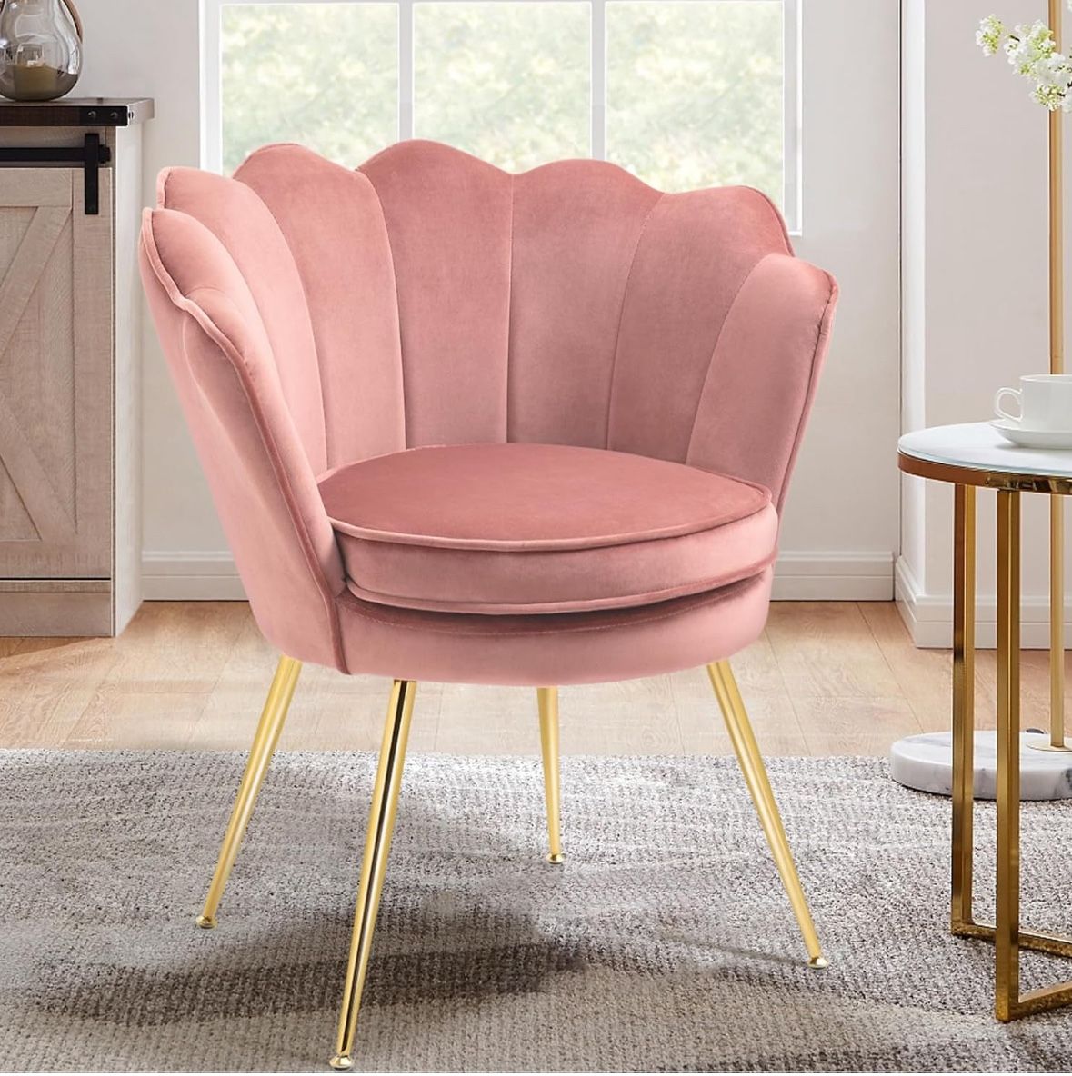 Accent Chair for Living Room, Velvet Upholstered Makeup Room Vanity Chair with Back, Golden Metal Legs Small Accent Side Chair for Bedroom,