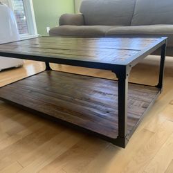 Wood And Metal Rolling Coffee Table