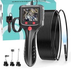 Endoscope Inspection Camera, 4.3" IPS Borescope Sewer Camera with Handheld IP67 Waterproof Snake Camera with 8 LED Lights 16.5FT Semi-Rigid Cable
