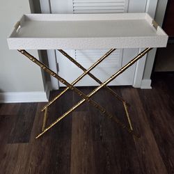 Gold and Faux Leather Server Bar Table/Tray