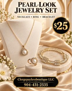 Pearl-Look Necklace, Ring & Bracelet Set – $25