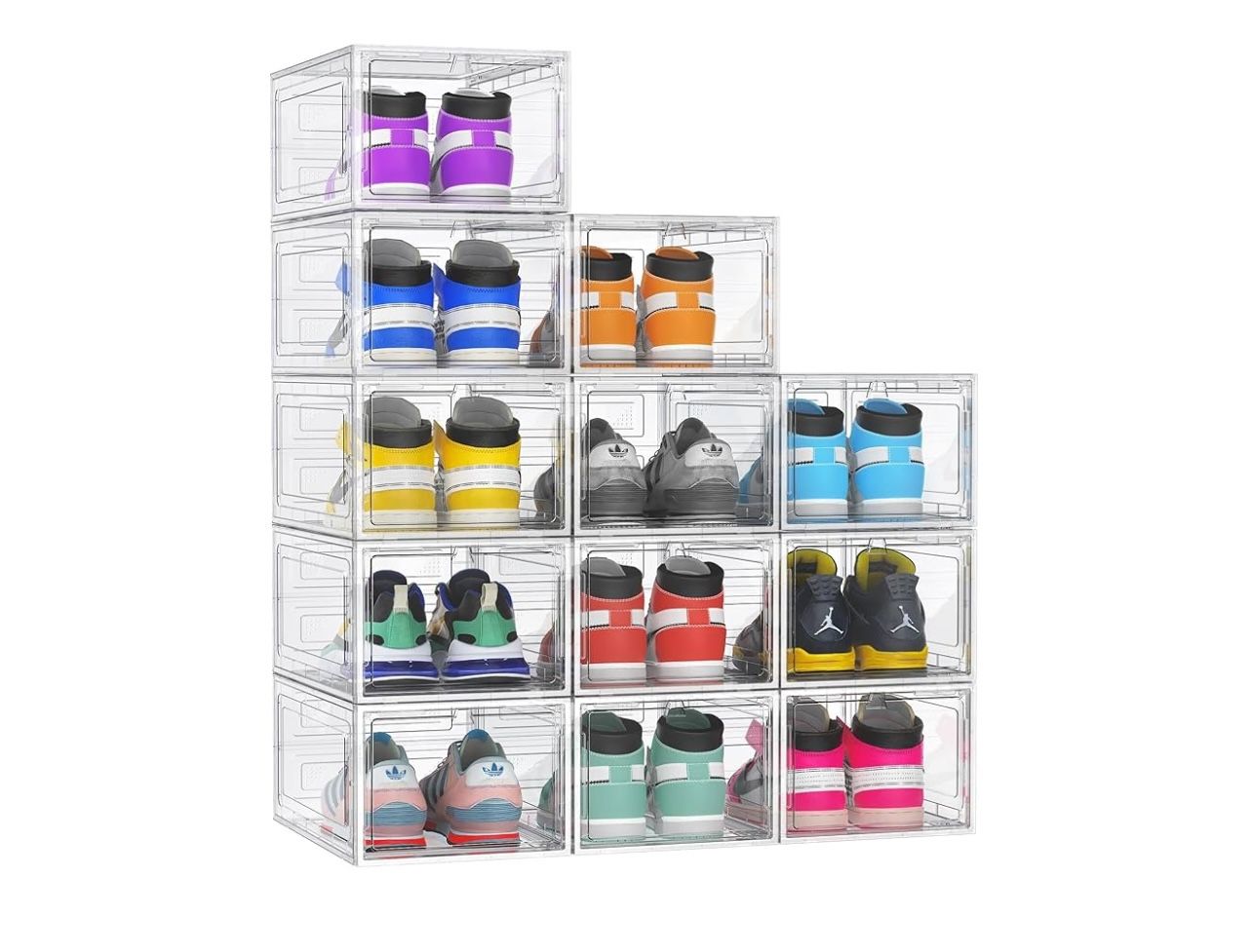 12 Pack Hard Sturdy Thickened Rigid XX Large Shoe Storage Organizer for Closet, Clear Stackable Sneaker Shoe Boxes