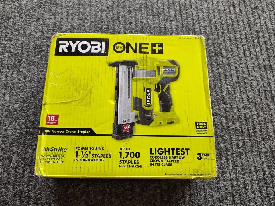 NEW RYOBI P361 18V ONE+ CORDLESS AIRSTRIKE 18-GAUGE NARROW CROWN STAPLER - TOOL ONLY