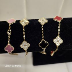 Pulseras clover de Monsanite de diferentes colores de plata 925