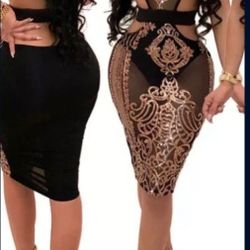Black & Gold Cocktail Dress (Size XL)