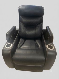 Black Leather Power Recliner Chair with Cup Holders