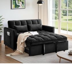 Trygoal Convertible Sofa Bed, Pull Out Couch with Side Pockets, 3 in 1 Velvet Fabric Loveseat Sleeper Sofa Bed, Pull Out Couch with Adjustable Backres