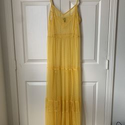 Yellow Mesh Maxi Sundress, Size L