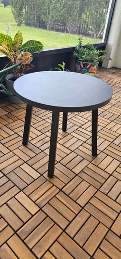 Round Black Side Table with Wood Legs