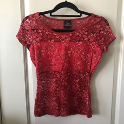 (NEW) 2b Bebe Red Lace Top Size Small