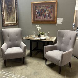 Pair of West Elm Victor Gray Textured Weave Wingback Armchairs