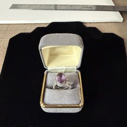 Vintage Sterling Silver 925 Amethyst Ring – Oval Purple Gemstone – Size 7