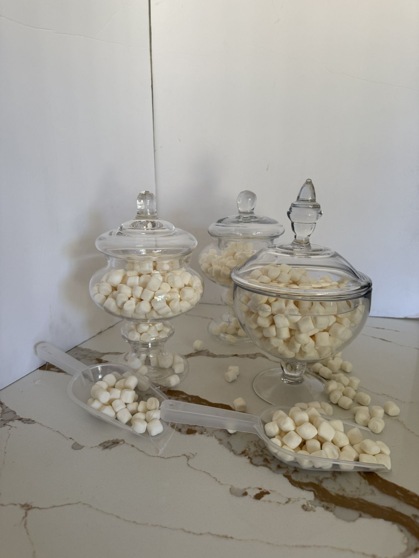 Glass Candy Holders Two Size 10 1/2” & One 11”