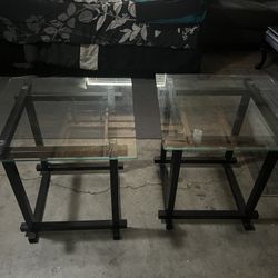 Two Glass Matching End Tables 