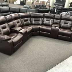 New Reclining Sectional.  Brown Or Grey Gel Leatherette.  106”x106”.  Free Delivery!
