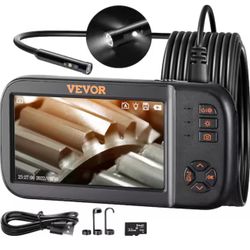 3-Lens Borescope Inspection Camera 4.5 in. Screen Endoscope Sewer Camera with Drain Snake 10-LED Light for Auto Plumbing