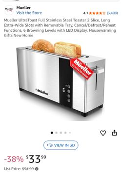 Mueller UltraToast Full Stainless Steel Toaster 2 Slice, Long Extra-Wide