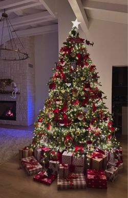 8 Ft Aldik Luxury Transformer Pre-Lit Christmas Tree + Ornaments – Excellent Condition