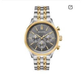 Men's Bulova Two-Tone IP Chronograph Watch with Grey Dial