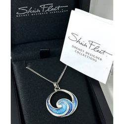 Sheila Fleet Sterling Silver 925 Pentland Pendant 18" Necklace in Peacock Enamel