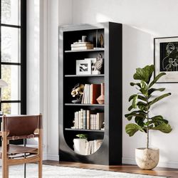 71inch ROTATABLE ARCHED BOOKCASE, Black bookshelf , Black Show Cabinet