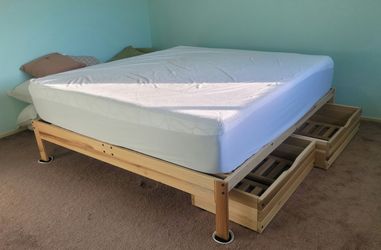 King Size Wood Bed Frame w/Storage Drawers