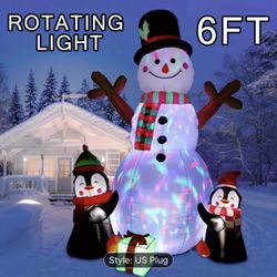 6ft LED Christmas Inflatable Snowman & Penguins with Rotating Lights - Waterproof Outdoor Yard & Garden Decor, Perfect for Holiday Celebrations, Chris
