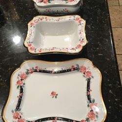 Porcelain Serveware Set with Rose Floral Pattern