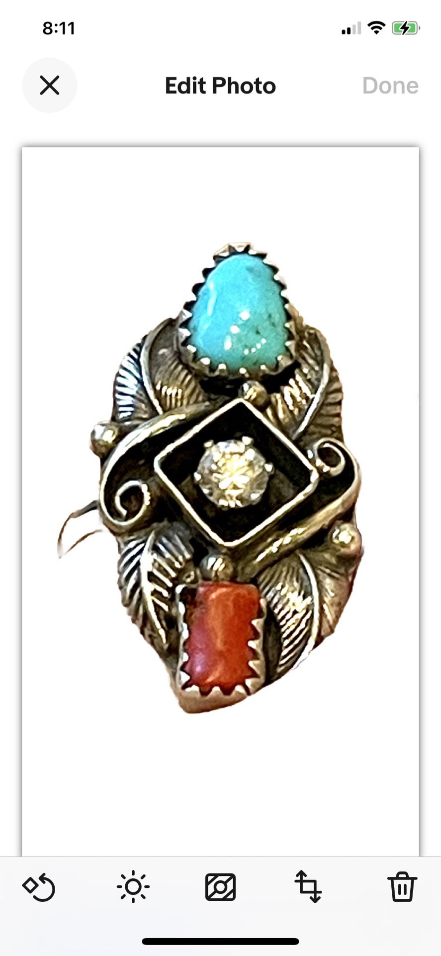 Sterling Native Turquoise & Coral Ring