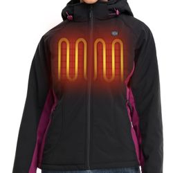 ORORO Women's Slim Fit Heated Jacket with Battery Pack and Detachable Hood (Black/Purple (large)