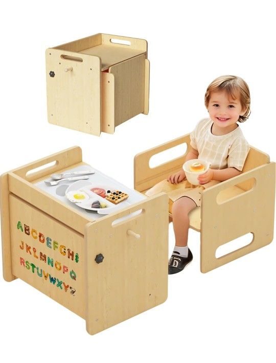 Acenova Montessori Weaning Table and Chair Set, Wooden Weaning Toddler Kids Table with Hook for Toddlers, Montessori Furniture for Reading, Snacks, Pl