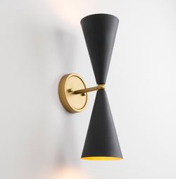 Modern Black Gold Wall Sconce, Vintage Double Heads Up and Down Sconces Wall Lighting, Indoor Hardwired Wall Lamp Fixture