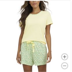 *Williamsfield & Higley* New  Lands End Size XL Or XXL 2-piece Knit Short Pajama Set Yellow Floral Pajamas