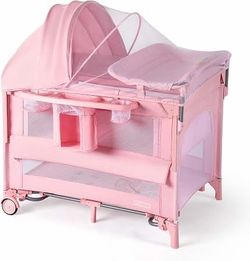 Pink Baby Playard with Bassinet and Changing Table
