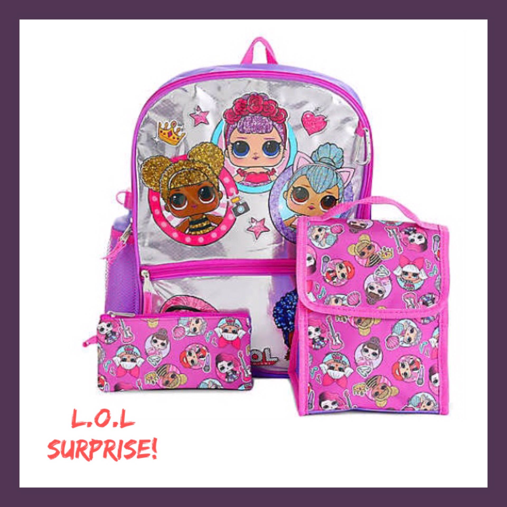 NWT Girls LOL Surprise! 5Pc Backpack Set