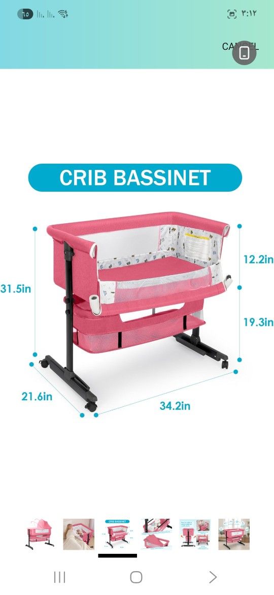 Baby Bassinet, Baby Basinet Bedside Sleeper, Easy to Fold Portable Crib Side Bassinet 2025new Style Girl bassinets (Pink)