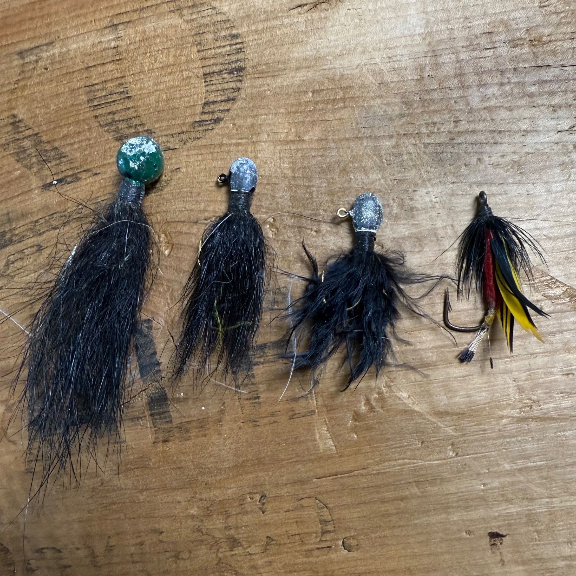 4 Fly Fishing Lures Vintage Black Feather