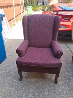 Purple Wingback Armchair with Queen Anne Legs