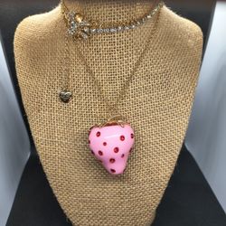 Betsey Johnson Pink Strawberry Necklace – Crystal Statement Pendant