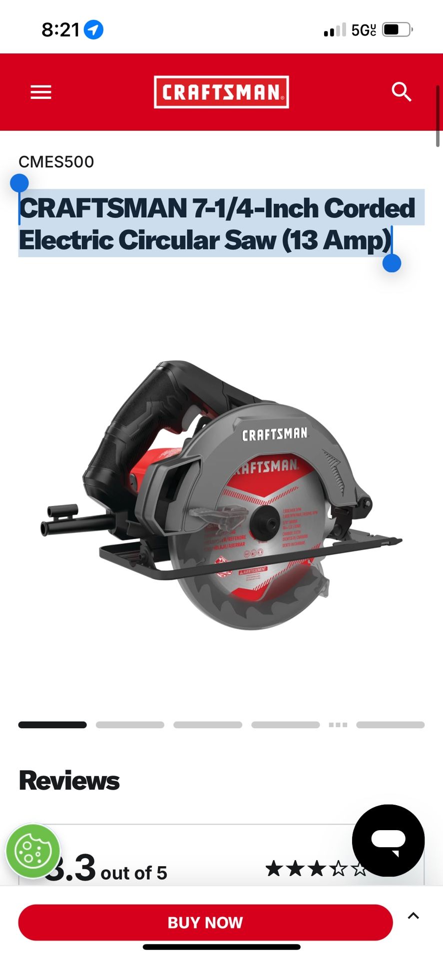 CRAFTSMAN 7-1/4-Inch Corded Electric Circular Saw (13 Amp)
