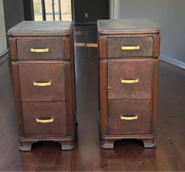 Pair of 1930s Art Deco Waterfall  Nightstands with Brass Handles